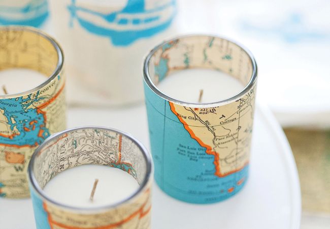 Vintage Map Votive Candles