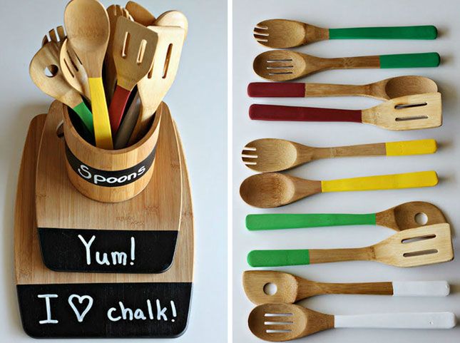 Painted Wood Spoons and Chalkboard Kitchen Accessories